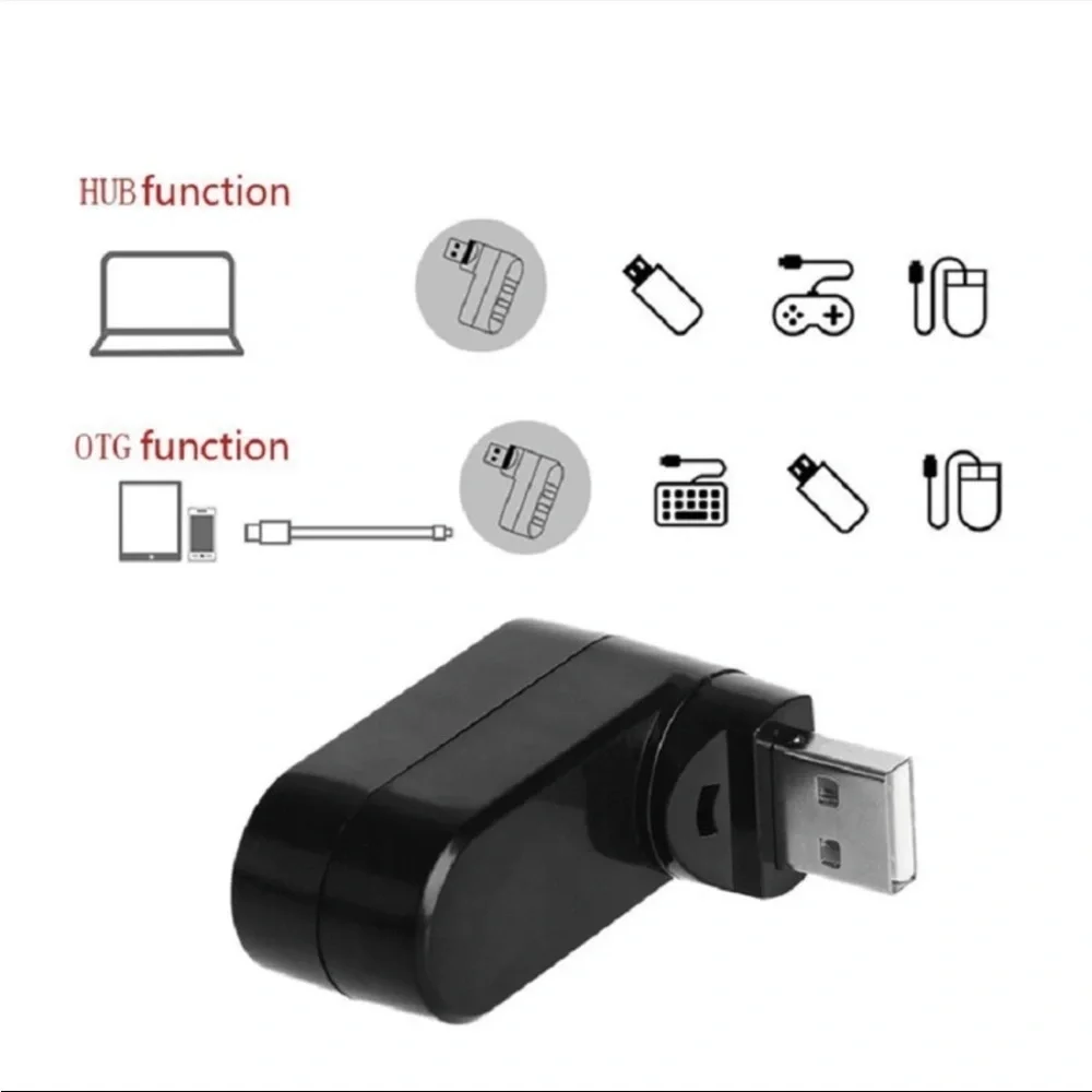 Compact Black USB Hub with Three Ports